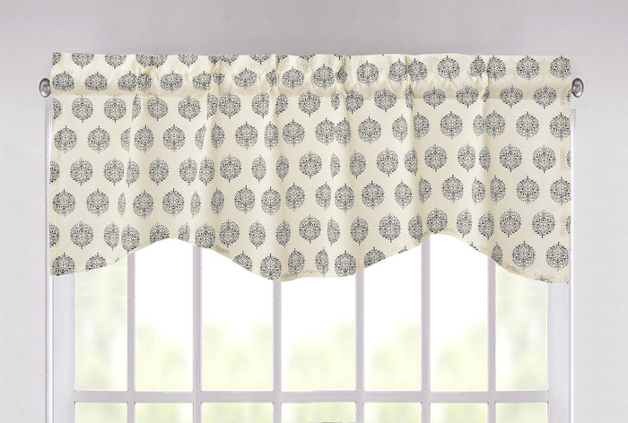 DaDa Bedding Ivory Blue Elegance Mini Medallions Floral Window Curtain Valance - 18" x 52" (JHW-660)