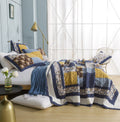 Tache Prairie Sunset White Blue Yellow Brown Floral Cotton Patchwork Quilt Set (JHW-887)
