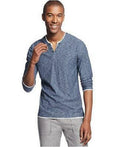 INC International Concepts  Mens Long-Sleeve Split-Neck T-Shirt,  Blue, SZ XXL