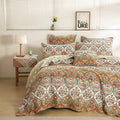 DaDa Bedding Bohemian Floral Paisley Garden Coral Teal Quilted Bedspread Set (LH1403)