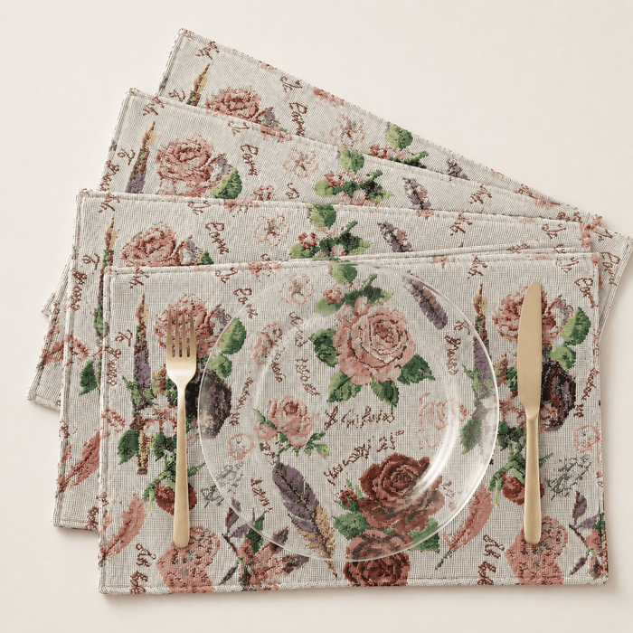 DaDa Bedding Set of 4-Pieces Sweet Love Notes Pink Floral Tapestry Dining Table Placemats 13” x 19”