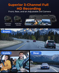 M4 3CH Mirror Dash Cam, 1080P/60fps, 12" IPS Touchscreen