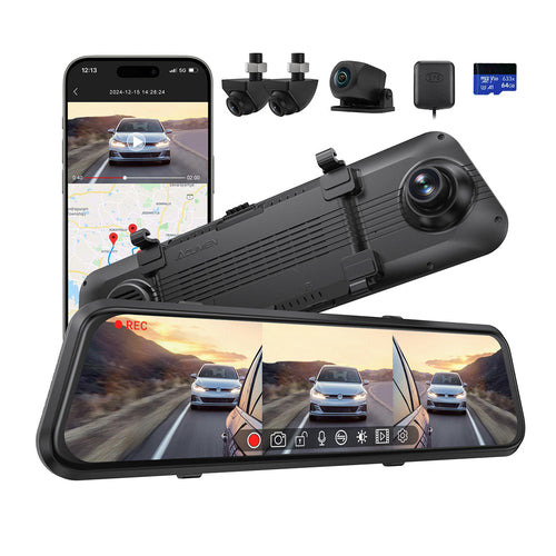 M4 Quad Mirror Dash Cam, 1080P 4-Cam, 12" IPS Touchscreen