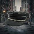 Flat Top Biker Cap With Chain