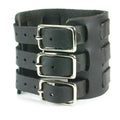 Three Strap Leather Wrist Cuff Watchband - Black