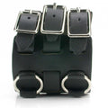 Studded Wrist Cuff Watch Band with Four Rings and Studs - Black