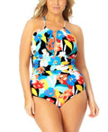 Anne Cole Signature Womens Plus Size Modern Blooms High-Neck One-Piece, 22W