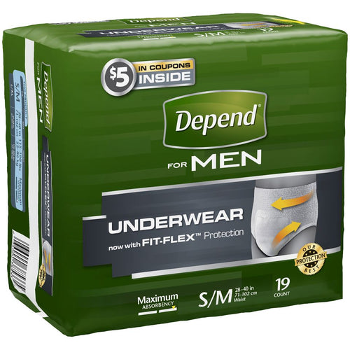 Depend Fit Flex Adult Incontinence Underwear For Men, Disposable, Maximum Absorbency, Small/Medium, Grey