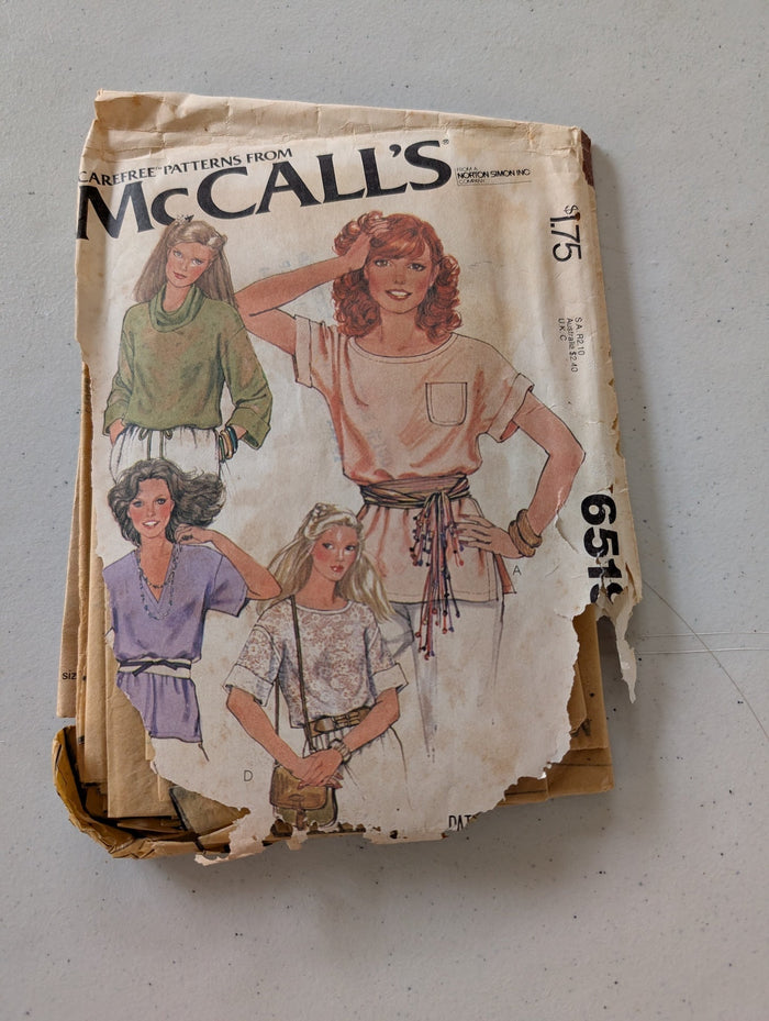 McCall's #6519 Misses' Pullover Tops - Size S (Sewing Pattern Vintage)