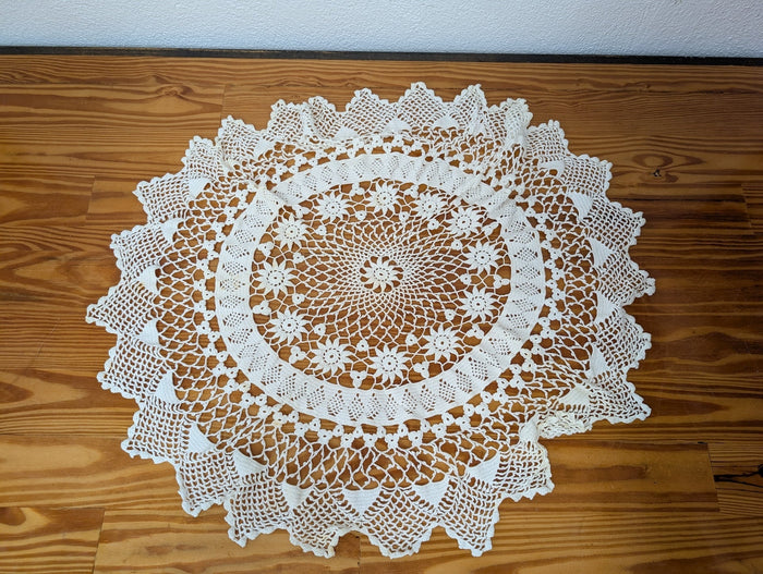 Extra-Large Round Crocheted Doily from Handmade -  Linens (Cotton Thread Doily / Table Centerpiece, Vintage, Victorian, Grandmillennial, Light Cream)