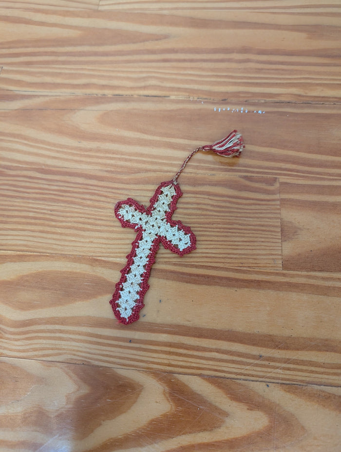 Crocheted Cross Bookmark from Handmade -  Decorative Accessories (Cotton Thread Bookmark, Religious, Handmade, White, Red)