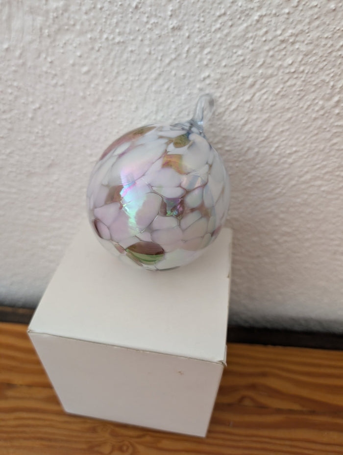Hand-Blown Glass Ornament from Unknown -  Holiday Decor (Glass Ornament, Artisan, Contemporary, Eclectic, White, Pink, Brown, Iridescent)