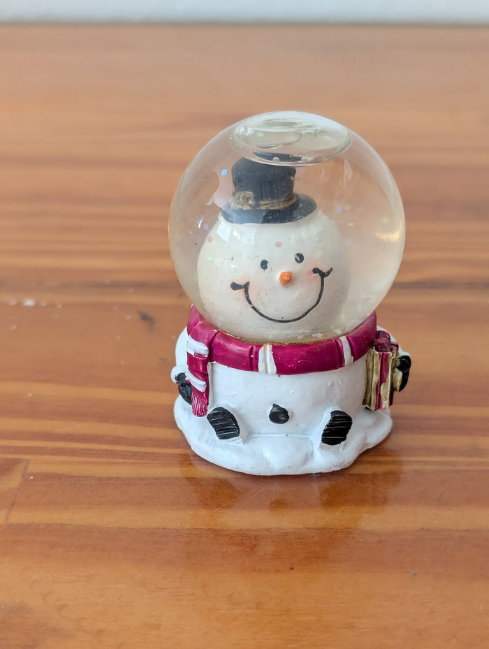 Mini Snowman Snow Globe from Unknown -  Holiday Decor (Plastic, Glass, Water, Glitter Snow Globe, Christmas, Holiday, Whimsical, White, Red, Black)
