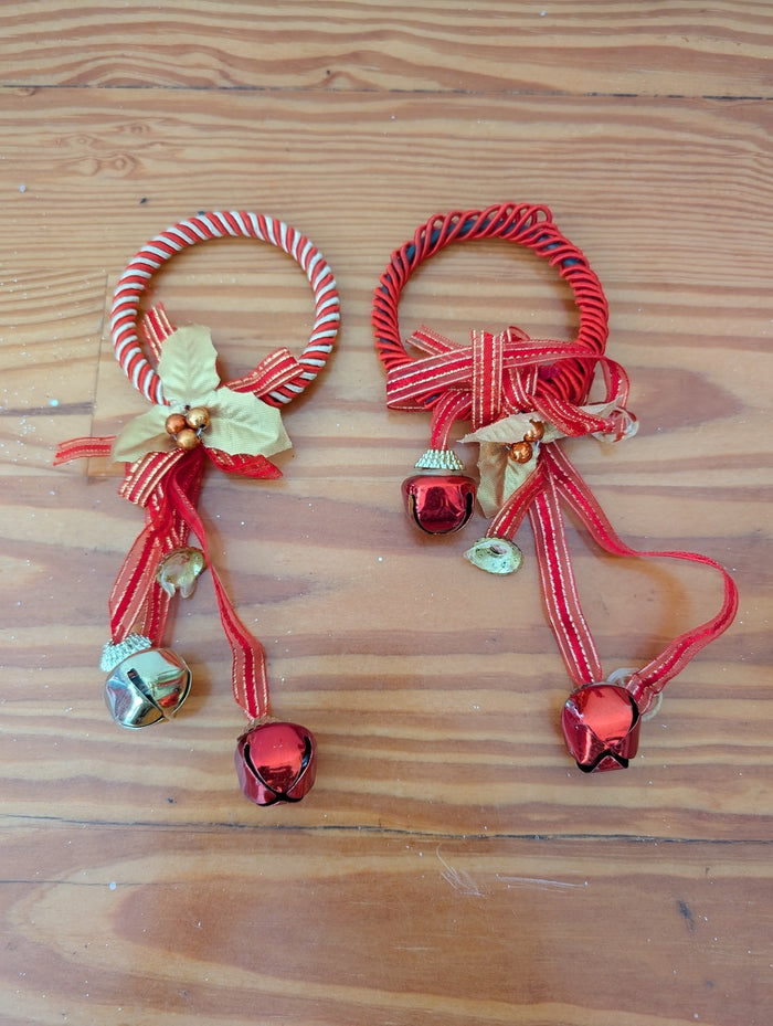 Jingle Bell Wreath Ornaments from Unknown -  Ornaments (Metal, Fabric, Ribbon Ornaments, Traditional, Rustic, Red, Gold, White)
