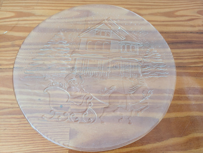 Winter Scene Glass Platter from Unknown (Similar to Tiara or Indiana Glass) - 1980s Tableware (Glass Platter, Traditional, Vintage, Clear)