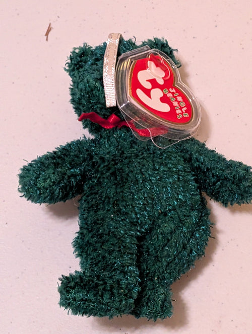 Teddy the Bear - Ty Jingle Beanie (Green, Red, 2000, Plush, Toy, Stuffed Animal, MWMT, Vintage, Retired)
