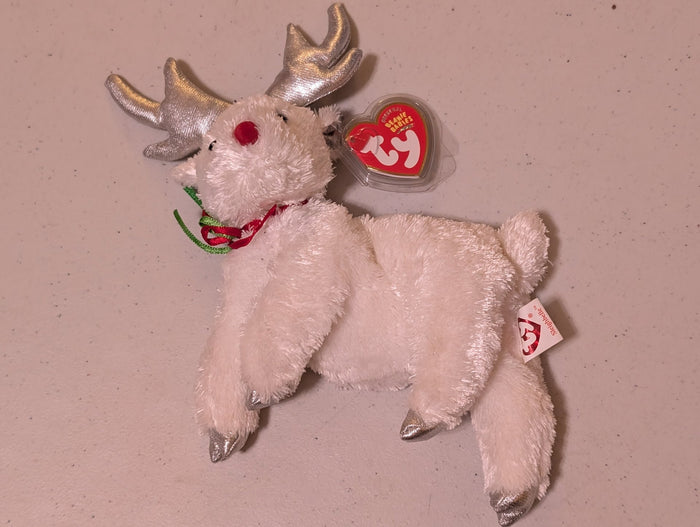 Snowdrift the Reindeer - Ty Beanie Baby (White, 2000, MWMT, Plush, Toy, Stuffed Animal, Vintage, Retired)