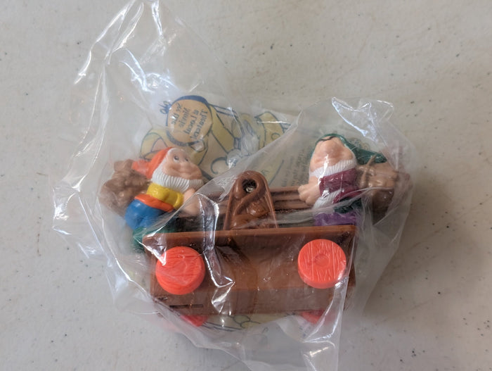 Snow White & the Seven Dwarfs Happy and Grumpy pushing cart  1992 McDonald's Happy Meal Toy (vintage, collectable, nostalgia, toy)