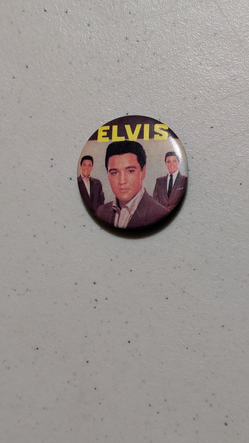 Elvis Trio Pin from Unknown - 1970s Collectibles (Metal, Plastic Pinback Button, Retro, Music Memorabilia, Brown, Yellow, Black, Collectable, Vintage, Original)