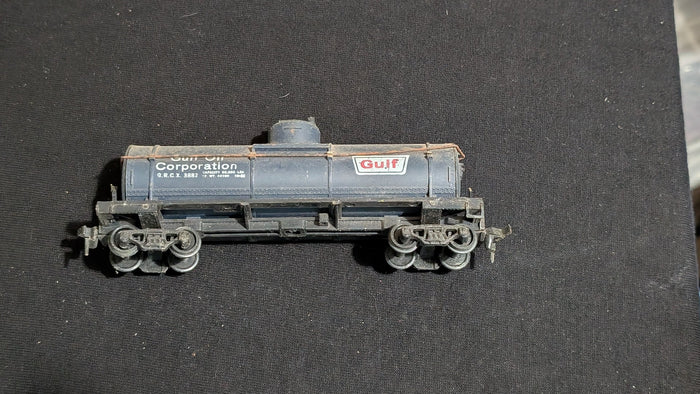 Gulf Oil Tank Car Tank Car likely from Athearn - 1960s-1970s HO Scale Model Train (Plastic, Metal Tank Car, Not Applicable, Blue, White, Orange)