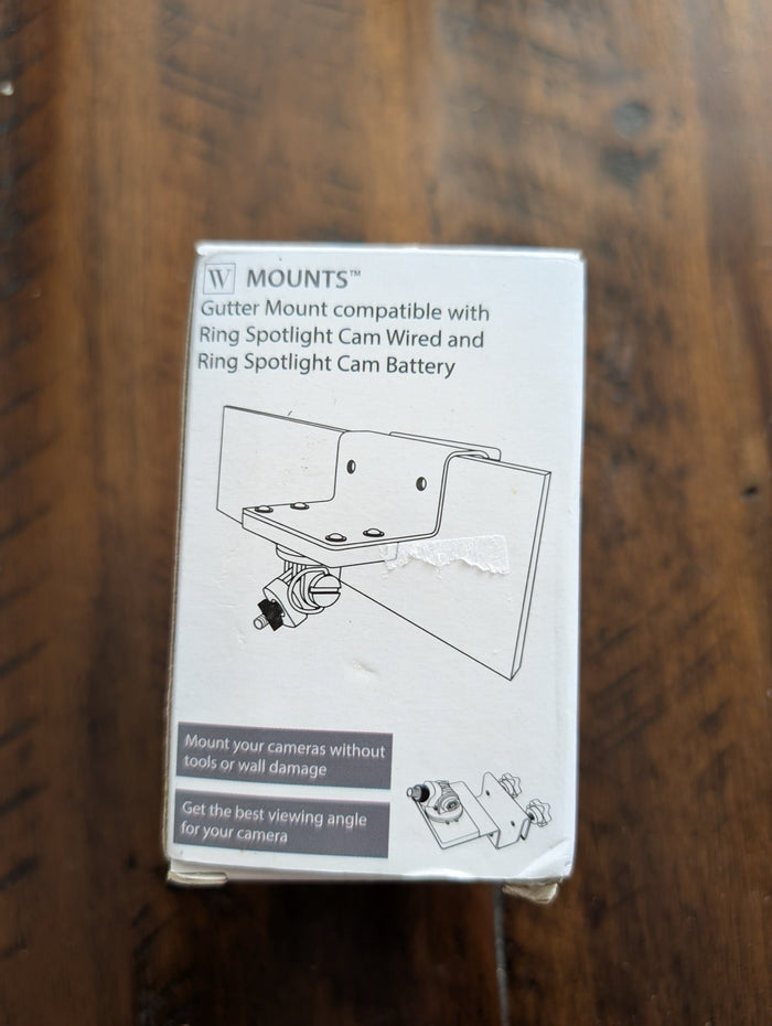 Gutter Mount for Ring Spotlight Cam from W Mounts - 2010s/2020s Smart Home Accessories, Security (Metal Security Camera Mount, Not Applicable, White, Ring camera mount, gutter mount, Spotlight Cam, no drill, security)