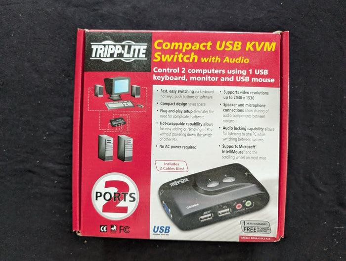 Tripp-Lite 2-Port Compact USB KVM Switch with Audio (B004-VUA2-K) - In Box