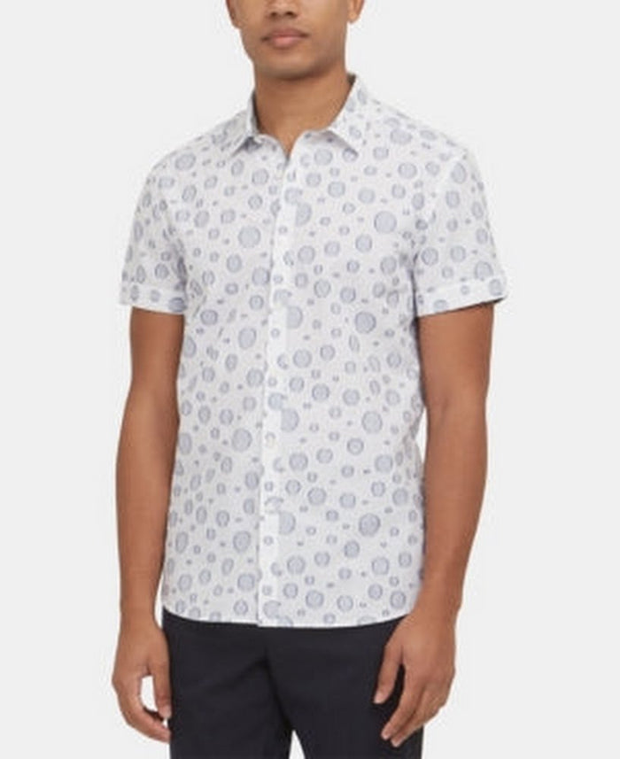 Kenneth Cole New York Mens Circle-Print Short Sleeve Shirt, Size Large