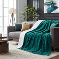 DaDa Bedding Emerald Green Blue Faux Fur Sherpa Throw Blanket