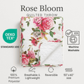 DaDa Bedding Romantic Roses Floral Throw Blanket - Lovely Spring Pink & White Scalloped Colorful Lightweight Breathable - Bright Vibrant Quilted Throw Blanket - 50 x 60