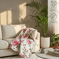 DaDa Bedding Romantic Roses Floral Throw Blanket - Lovely Spring Pink & White Scalloped Colorful Lightweight Breathable - Bright Vibrant Quilted Throw Blanket - 50 x 60