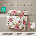 DaDa Bedding Romantic Roses Floral Throw Blanket - Lovely Spring Pink & White Scalloped Colorful Lightweight Breathable - Bright Vibrant Quilted Throw Blanket - 50 x 60