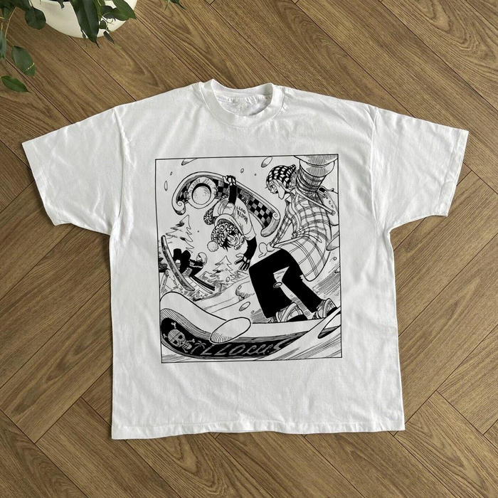 Straw Hat Ski Day' Genuine Manga Art White T-Shirt