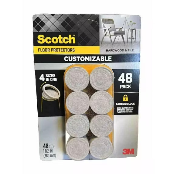 Scotch 47 Pack Customizable 4 Sizes in One Floor Protector Felt Furniture Pads