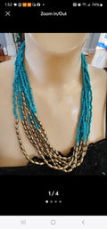 Vintage Multi-Strand Beaded Necklace Turquoise and gold tone Beads