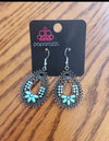 Paparazzi Earrings Teal and antique silver color