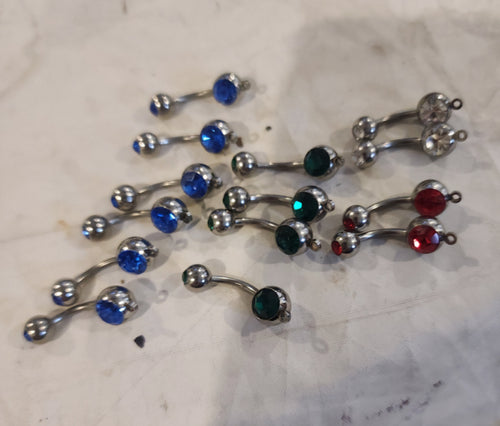 Sparkling Lot of 14 Double Jewel Belly button Rings