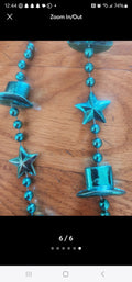 2 Strands Teal Mardi Gras Necklace Harp Top Hat Stars  Beads