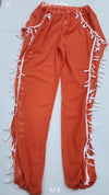 Women Orange & White Tassel-Trim Side-Slit Harem costume Pants - Medium