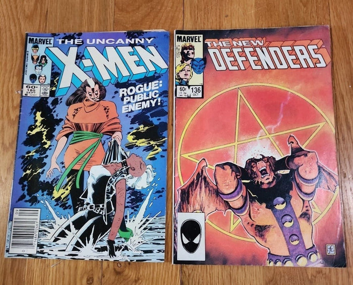 2 Marvel Comic Books Uncanny X-Men & 185 1984 New Defenders 136  1984