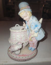 Occupied Japan Paul Ux Victorian Boy w Cockatoo and basket in pink blue and Gold