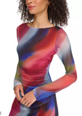 Vince Camuto Womens Printed Mesh Ruched Bodycon Dress, Size 10