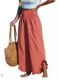 Cupshe Womens Red Smocked Waist Straight Leg Pants