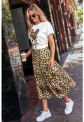Camel Leopard Print High-Waisted Midi Skirt, Medium