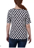 Ny Collection Plus Size Short Sleeve with Ring Details Top, 2X - Circles and Diamonds