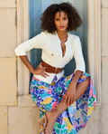Boston Proper Floral Collage Print Poplin Midi Skirt,Medium
