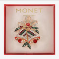 Monet Women's Christmas Bells Pin - Red, Green, Gold Glass Brooch