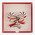 Monet Women's Christmas Candy Cane Pin - Red, Green, White, Gold Glass Brooch