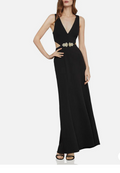BCBG Max Azria Brooch-Trimmed Cutout Gown NNH6219752, Size 8/Black