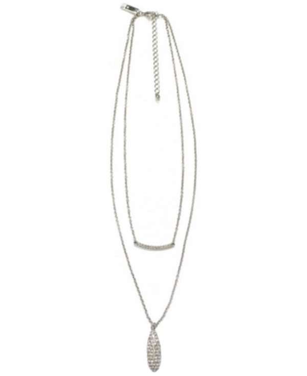 Inc Silver-Tone Crystal Bar and Drop Layered Pendant Necklace