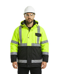 Kiwi High Visibility Hooded & Quilt Lined ANSI/ISEA 107-2020, Type R, Class 3 Two Tone Water Resistant Neon Safety Jacket [71300]